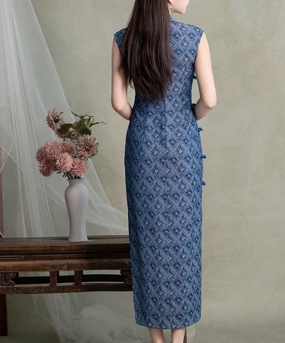 Luosha Blue Maxi Cheongsam