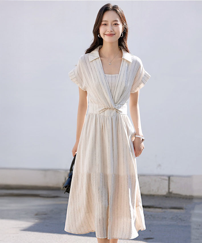 Elena Striped Wrap Midi Dress