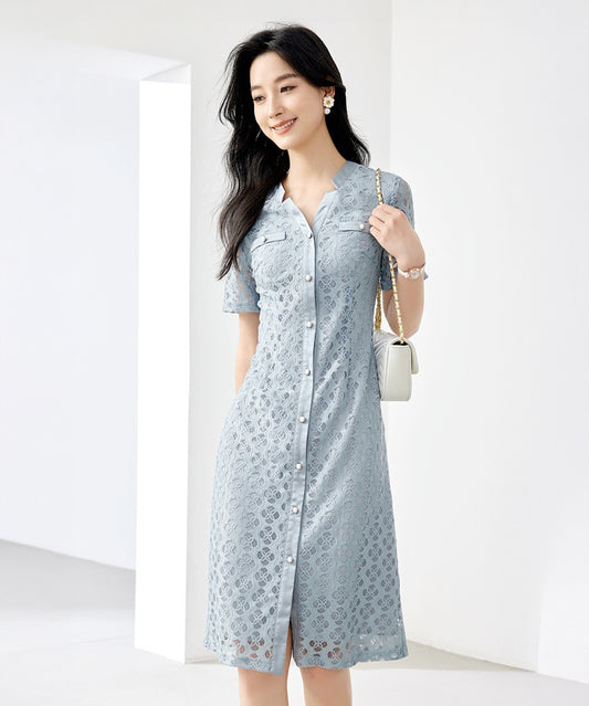 Elena Lace Button Midi Dress