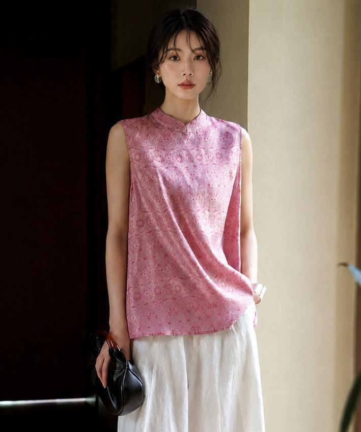 Rose Jacquard Mandarin Top