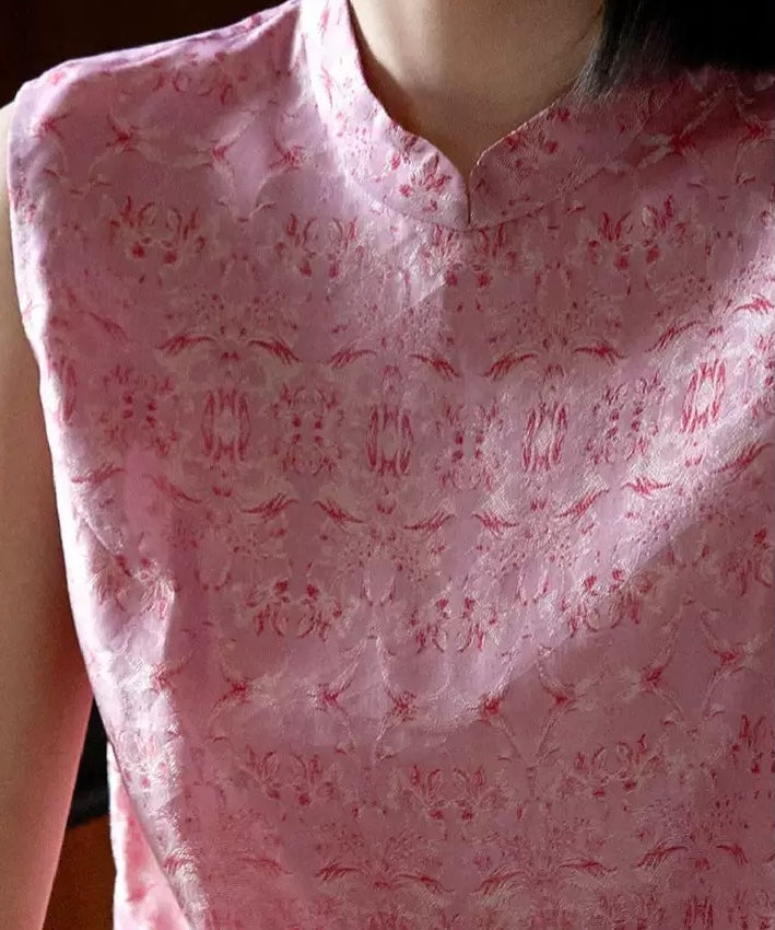 Rose Jacquard Mandarin Top