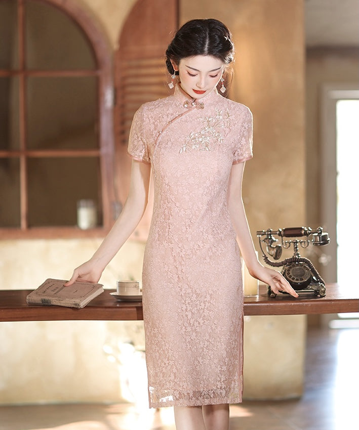 Dusty Pink Lacey Cheongsam