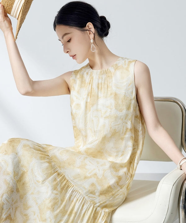 Golden Willow Linen Silk Dress