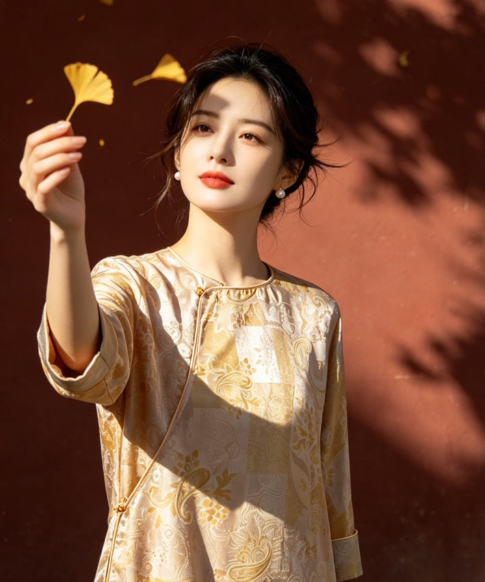 Golden Reverie Silk Oriental Top