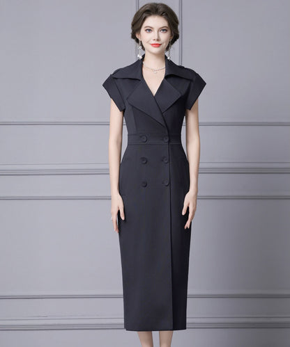 Adrienne Tailored Black Midi Dress