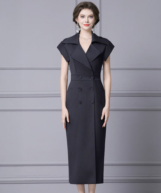 Adrienne Tailored Black Midi Dress