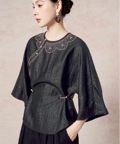 Midnight Filigree Silk Cheongsam Top