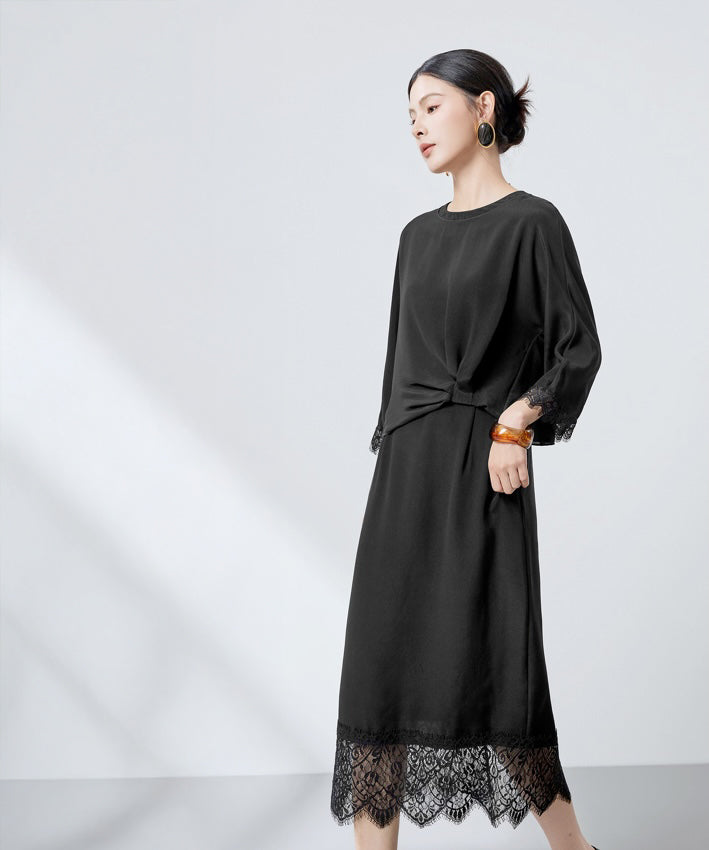 Robe en mélange de soie Noir Veil