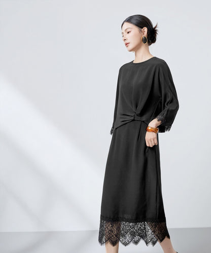 Robe en mélange de soie Noir Veil