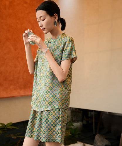 Maelys Jade Mosaic Silk Cheongsam Set
