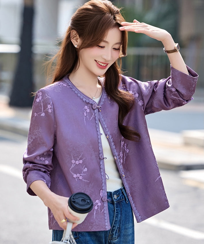 Cheongsam-Jacke aus Jacquard mit vergoldetem Landschaftsmotiv
