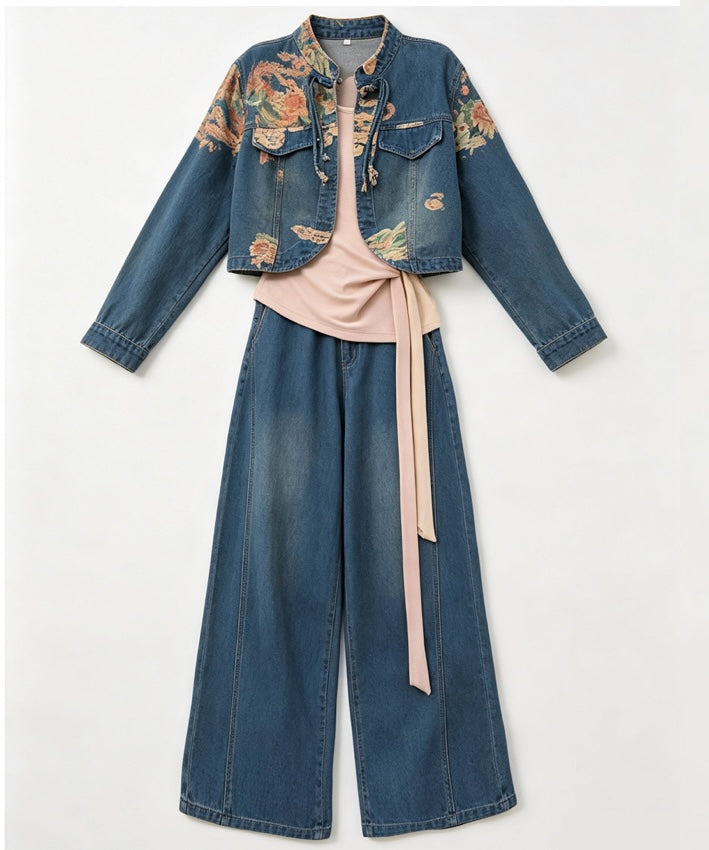 Ensemble haut qipao Noir Belle et robe à bretelles