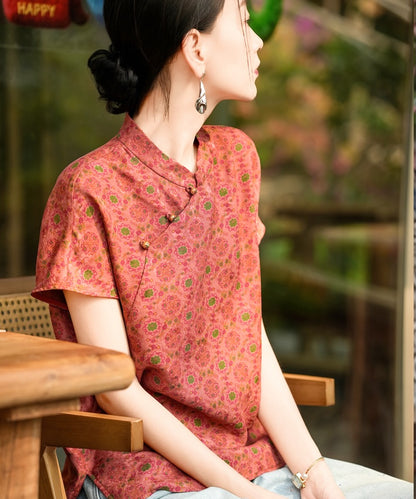 Coral Medallion Silk Cheongsam Top