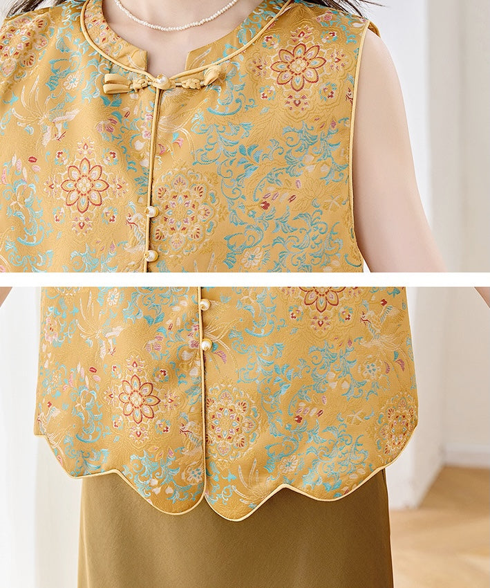 Ensemble gilet et jupe cheongsam Aurelia Gold