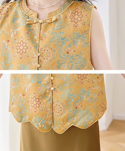 Ensemble gilet et jupe cheongsam Aurelia Gold