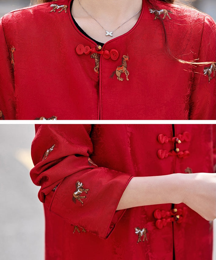 Cheongsam-Jacke aus Jacquard mit vergoldetem Landschaftsmotiv
