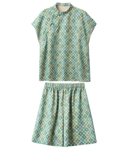 Maelys Jade Mosaic Silk Cheongsam Set