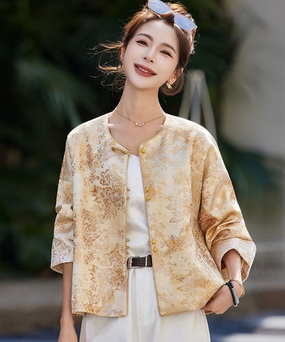 Veste qipao en jacquard floral sauge argentée