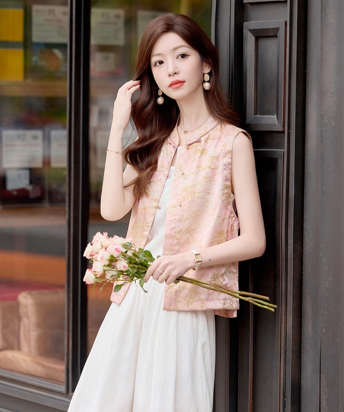 Celeste Cheongsam Top & White Pants Set