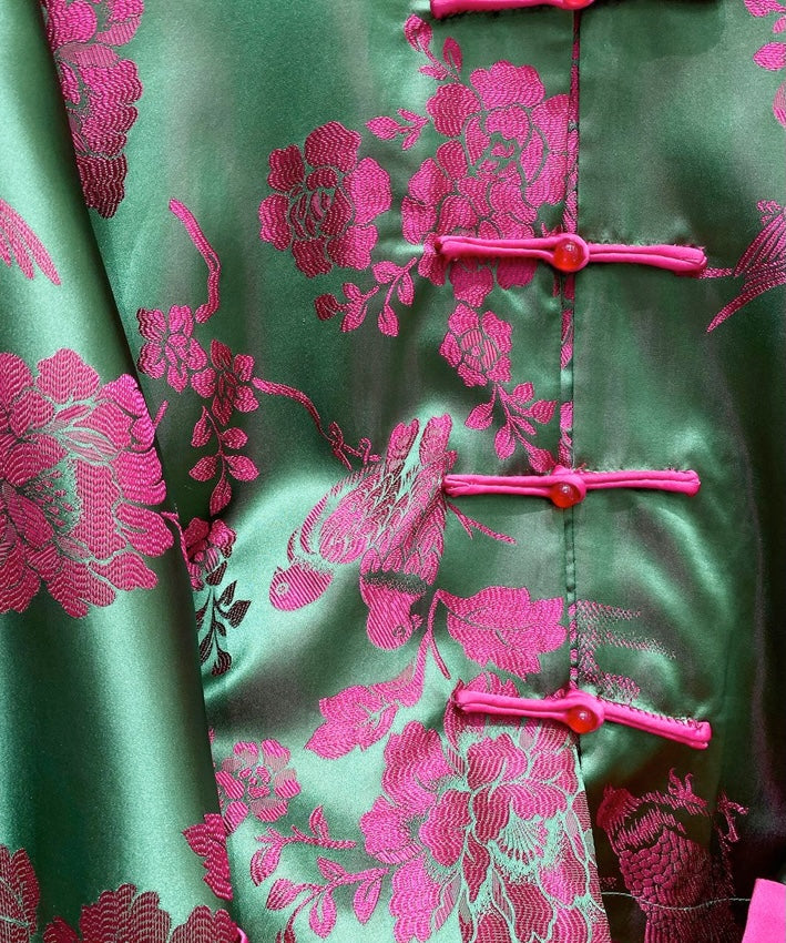 Emerald Pink Green Jacquard Cheongsam Jacket