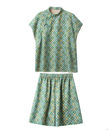 Maelys Jade Mosaic Silk Cheongsam Set