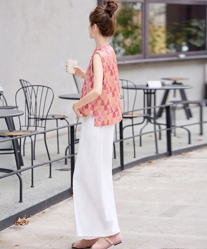 Porcelain Glow Mandarin Cheongsam Top Bottom Set