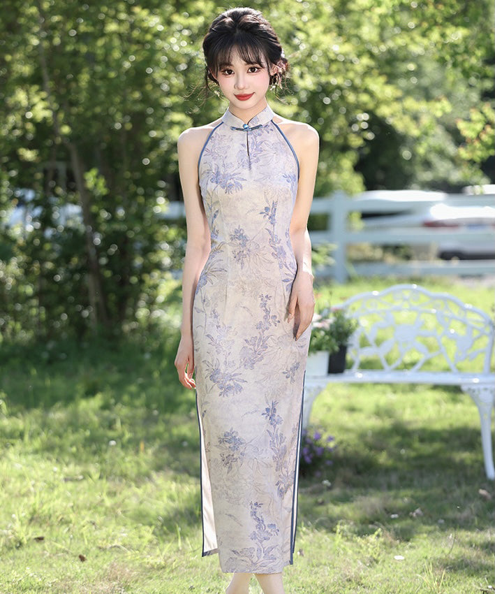 Silver Wisteria Halter Cheongsam
