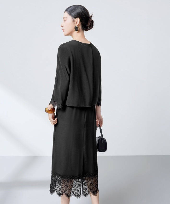Robe en mélange de soie Noir Veil