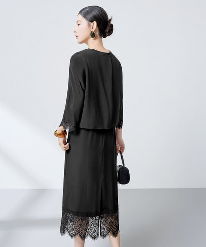 Robe en mélange de soie Noir Veil
