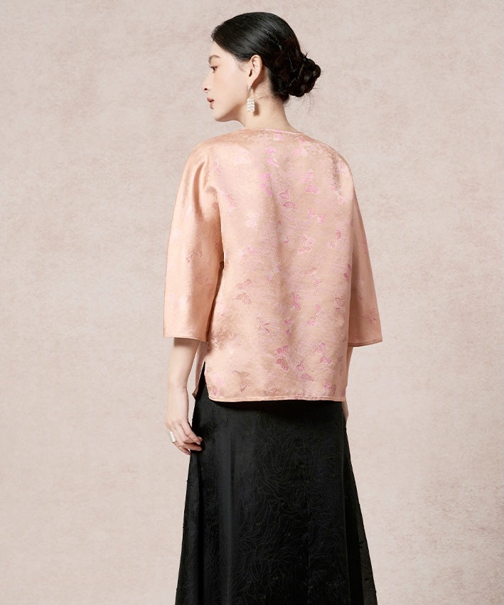 Peach Lustre Silk Cheongsam Top