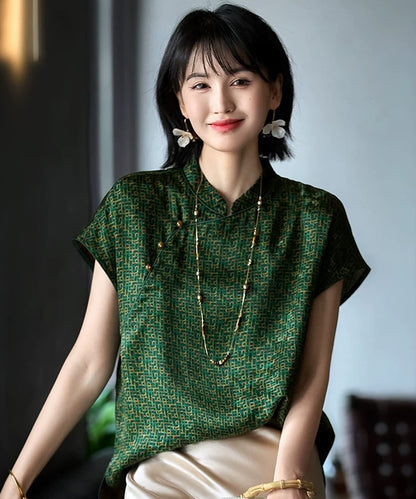 Emerald Geometric Cheongsam Silk Top