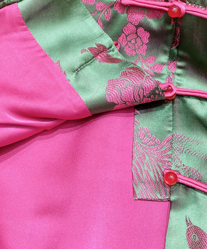 Emerald Pink Green Jacquard Cheongsam Jacket