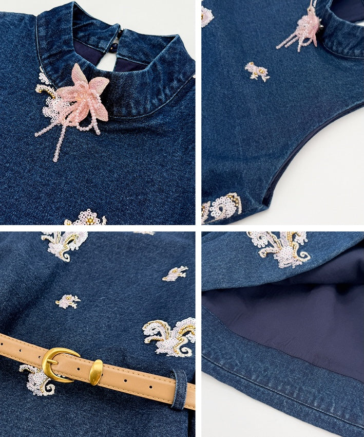 Mila Indigo Denim Cheongsam Set