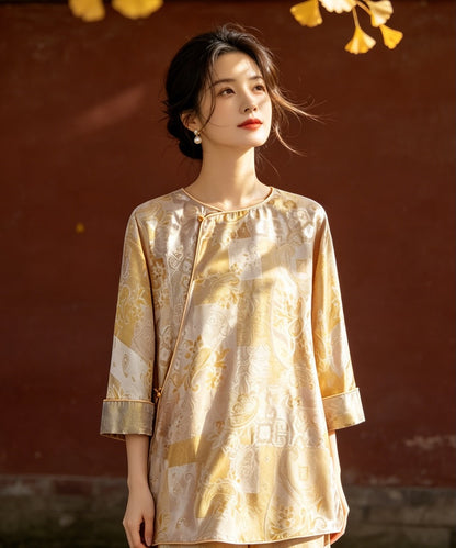 Golden Reverie Silk Oriental Top