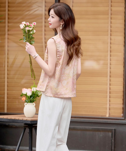 Celeste Cheongsam Top & White Pants Set