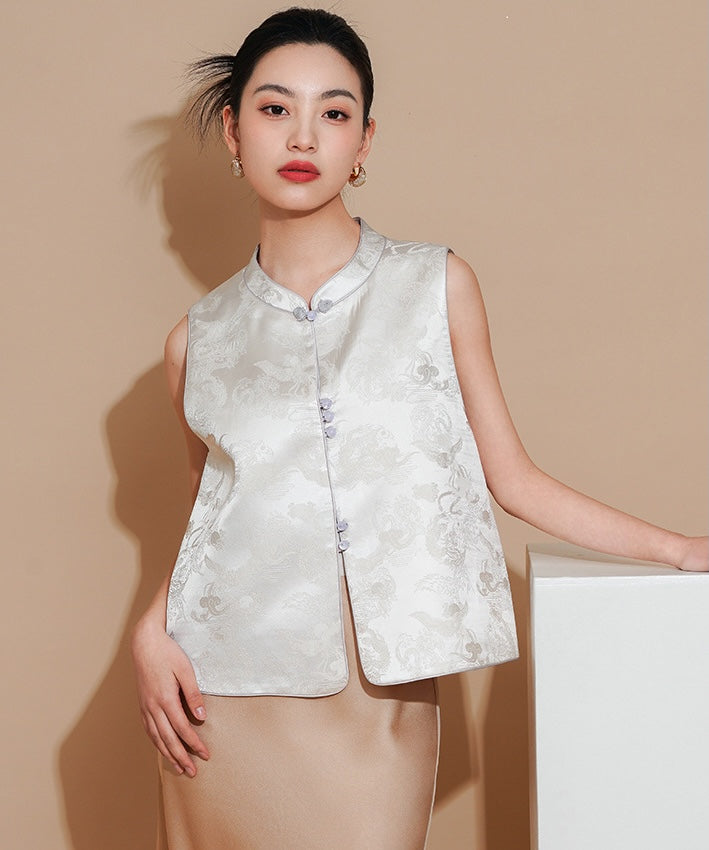 Gilet haut en jacquard paysager rose