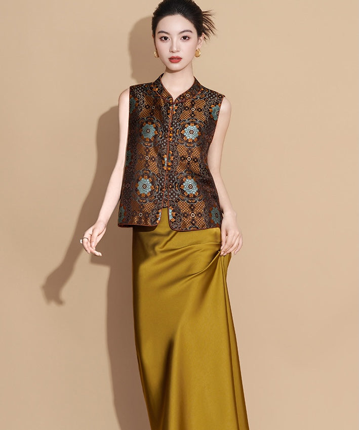 Áo ghi-lê gấm phong cảnh hoa hồng