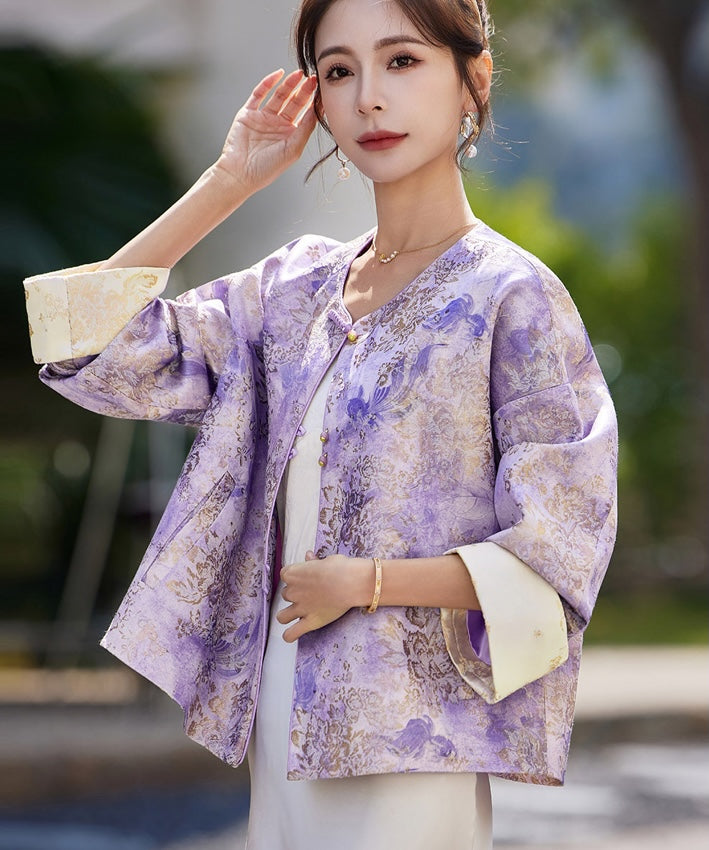 Veste qipao en jacquard floral sauge argentée
