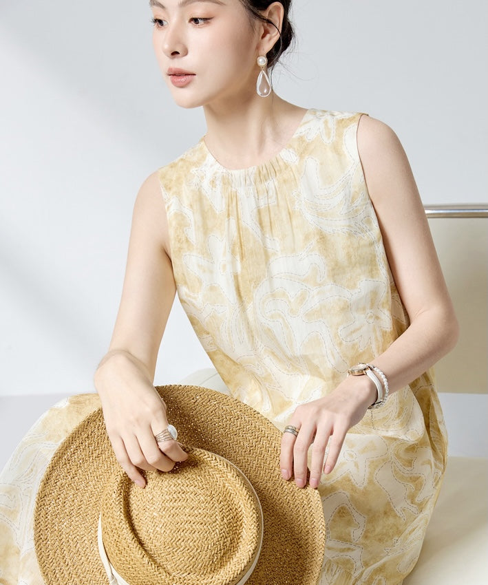 Golden Willow Linen Silk Dress