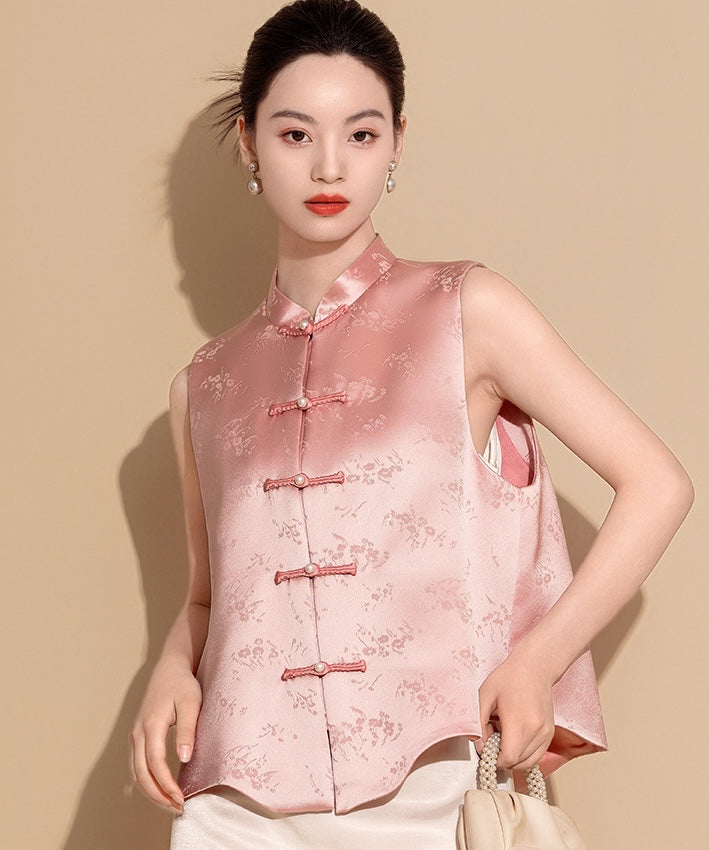 Gilet haut en jacquard paysager rose