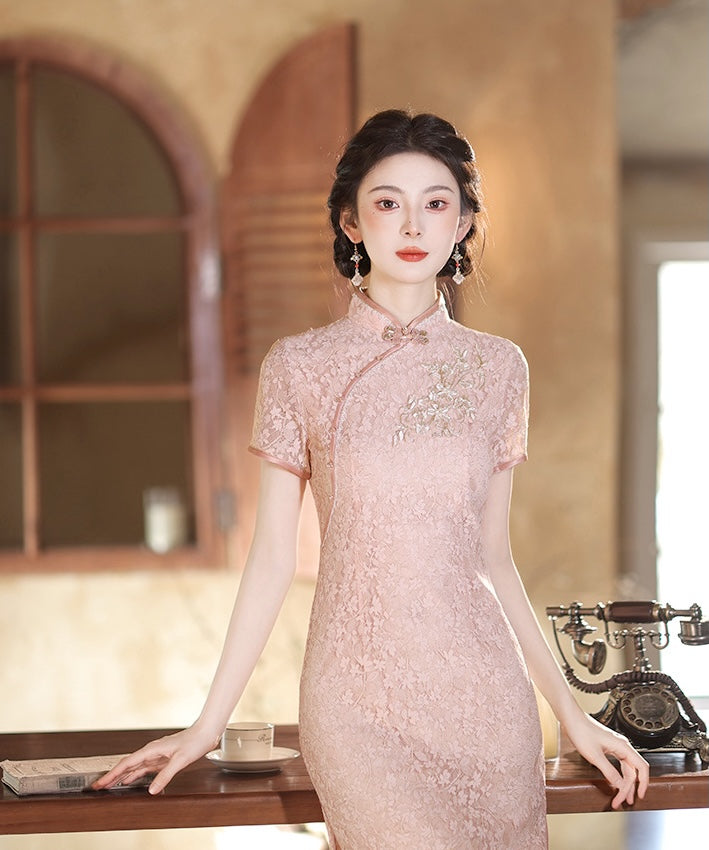 Dusty Pink Lacey Cheongsam