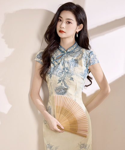 Azure Porcelain Bloom Cheongsam Dress