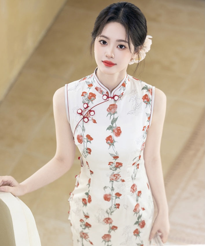 Ivory Rose Vine Cheongsam