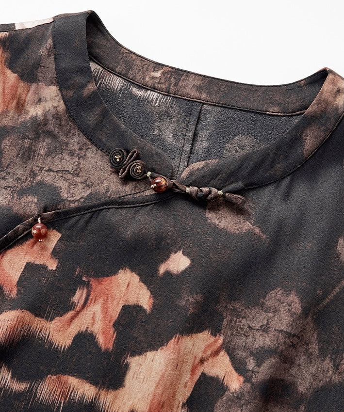 Robe Cheongsam en mélange de soie Ink Mirage