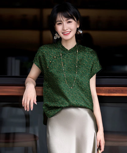 Emerald Geometric Cheongsam Silk Top