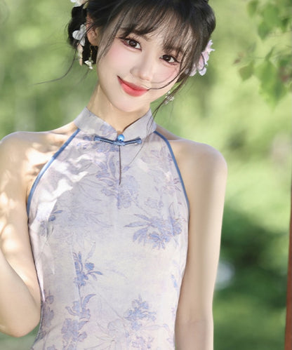 Silver Wisteria Halter Cheongsam