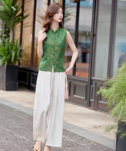 Celeste Cheongsam Top & White Pants Set