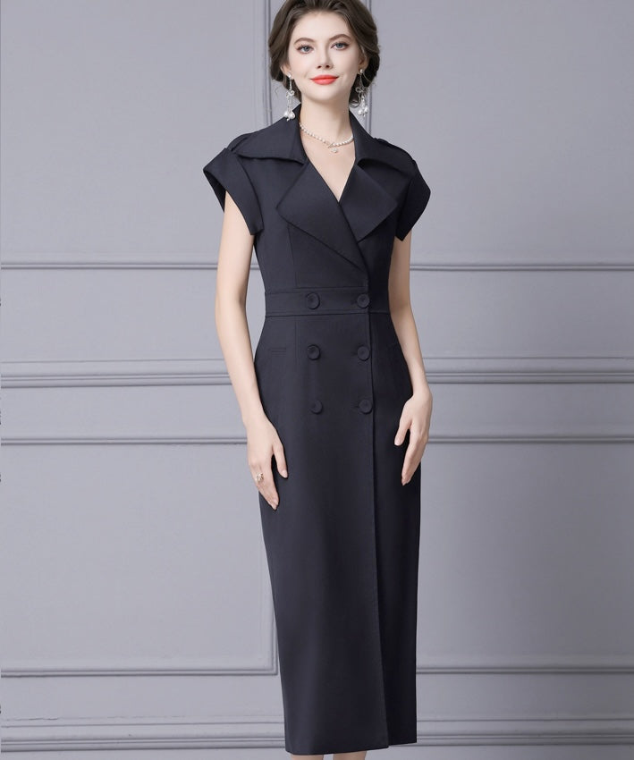 Adrienne Tailored Black Midi Dress