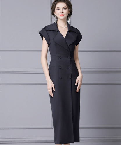 Adrienne Tailored Black Midi Dress