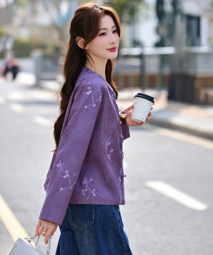 Cheongsam-Jacke aus Jacquard mit vergoldetem Landschaftsmotiv